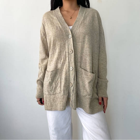 COS Beige V-Neck Wool Cardigan - Small/Medium - Picture 3 of 4